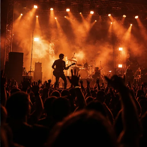 Live music performance with an electric crowd and orange stage lights